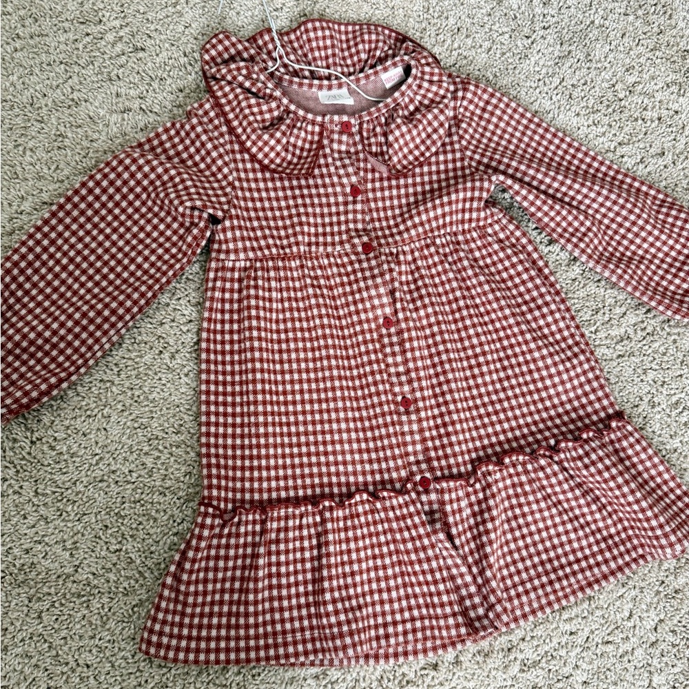Zara Red and White Checkered Kids Casual Dress
